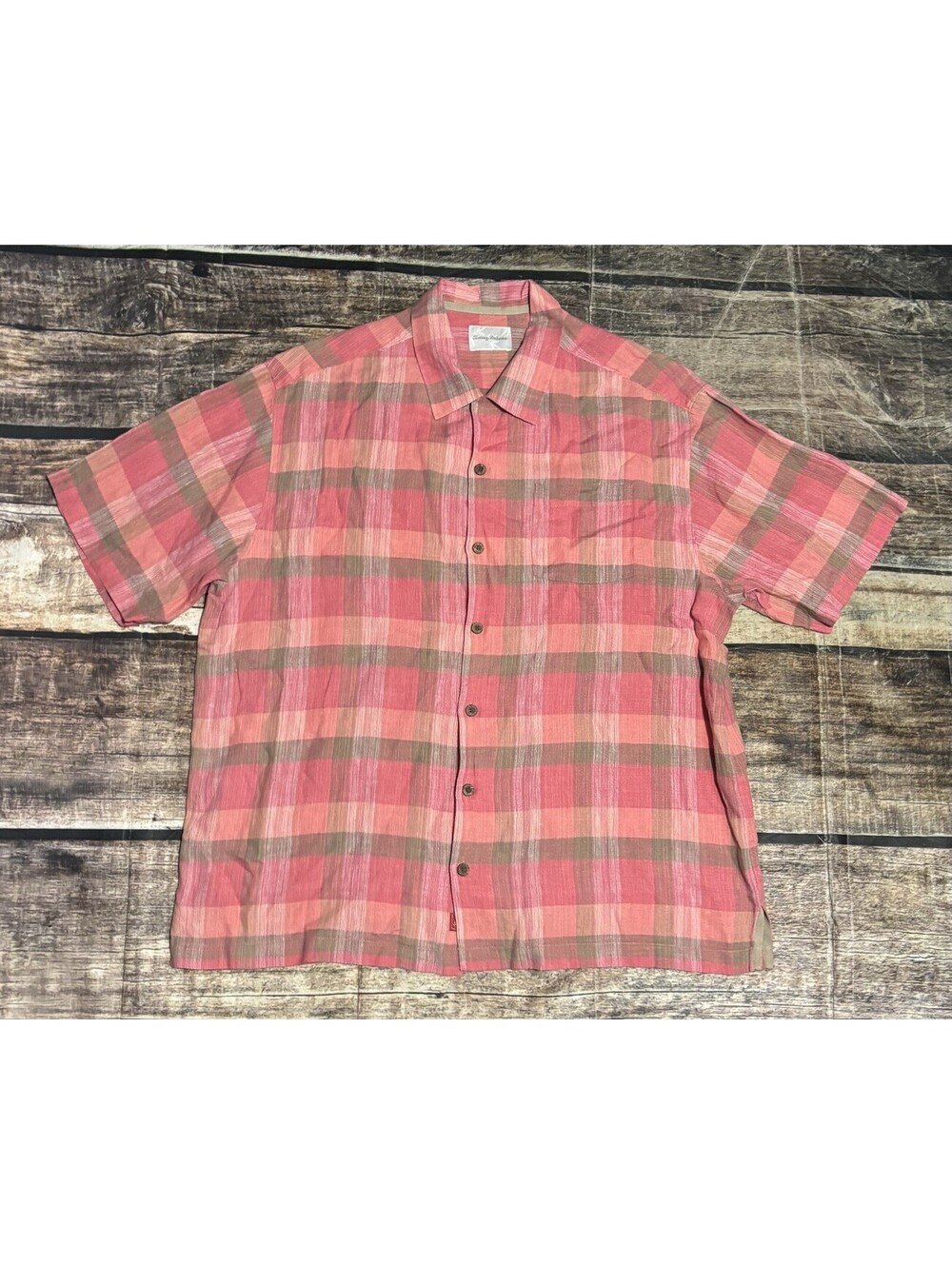 Tommy Bahama Shirt Mens XL Linen Check Plaid Button Up Beach